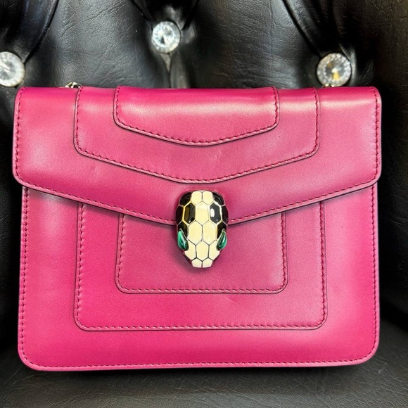 Bvlgari Serpenti Forever Square Crossbody Purple Shoulder Bag calf Leather Beet - Picture 3 of 13